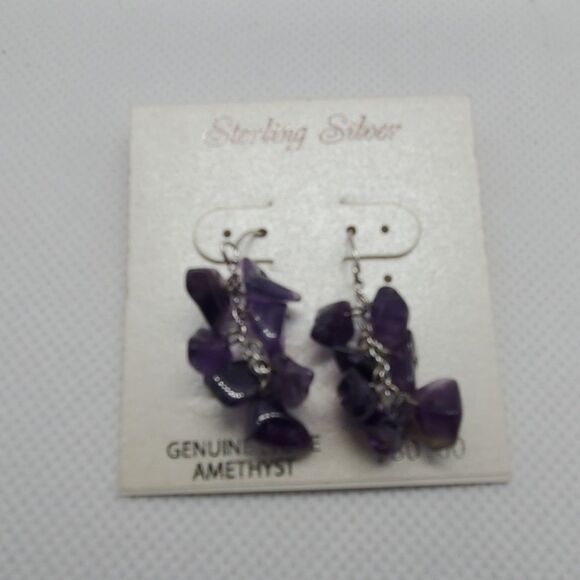 NWT Sterling Silver Genuine Stone Amethyst Earring - Picture 2 of 2